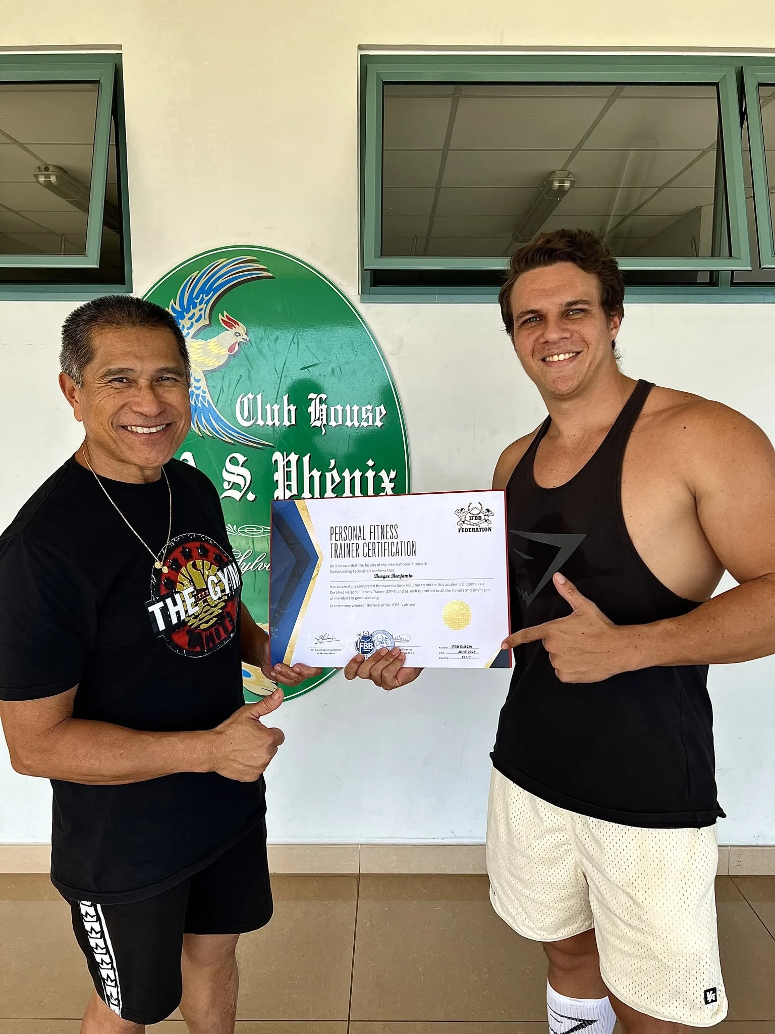 Benjamin avec Jerry lors de sa certification de Personal Fitness Trainer.